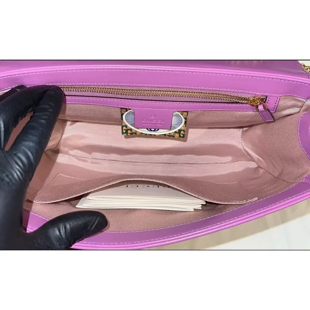 Gucci Rajah Medium Leather Shoulder Bag in Lilac - Picture 8 of 12